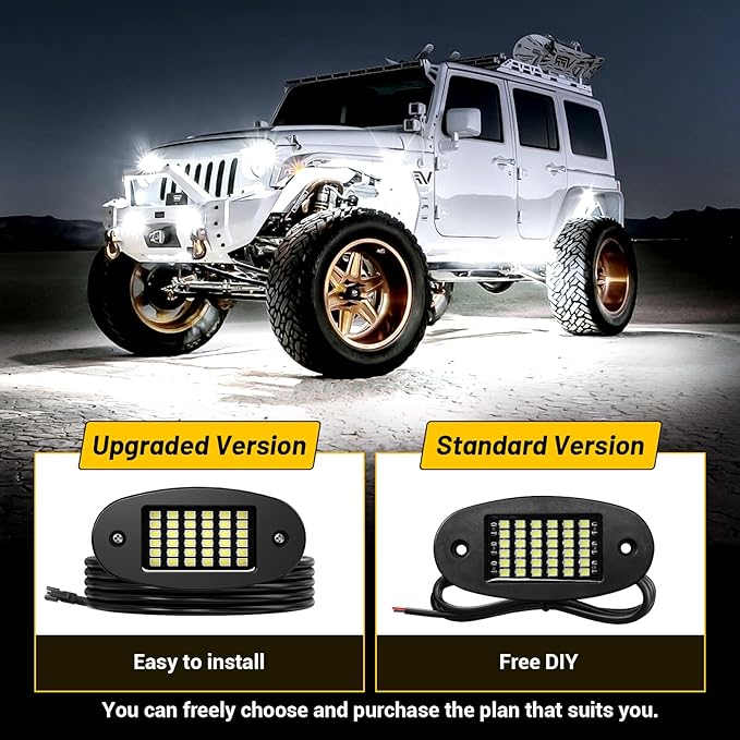 Hovano 16 Pods White Rock Light Kit with Wired Switch - 6500K Pure White LED Underglow, IP68 Waterproof, Super Bright 36 LEDs for Trailer Off Road SUV UTV ATV RZR Car