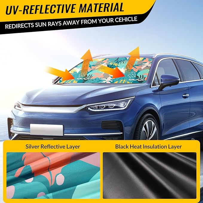 Windshield Sun Shade - Car Windshield Sun Shade for UV Protecion Heat Reduction 2025 Sun Visor for Car Interior (55"x31.5")