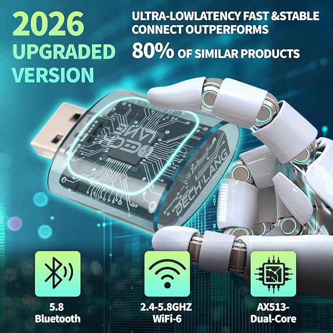 2026 Upgraded 2-in-1 Wireless CarPlay Adapter & Android Auto Wireless Adapter, Bluetooth Car Adapter for Wired to Wireless, Fast & Stable Auto-Connect, 5G WiFi & BT 5.4, Plug & Play (USB-C/A)