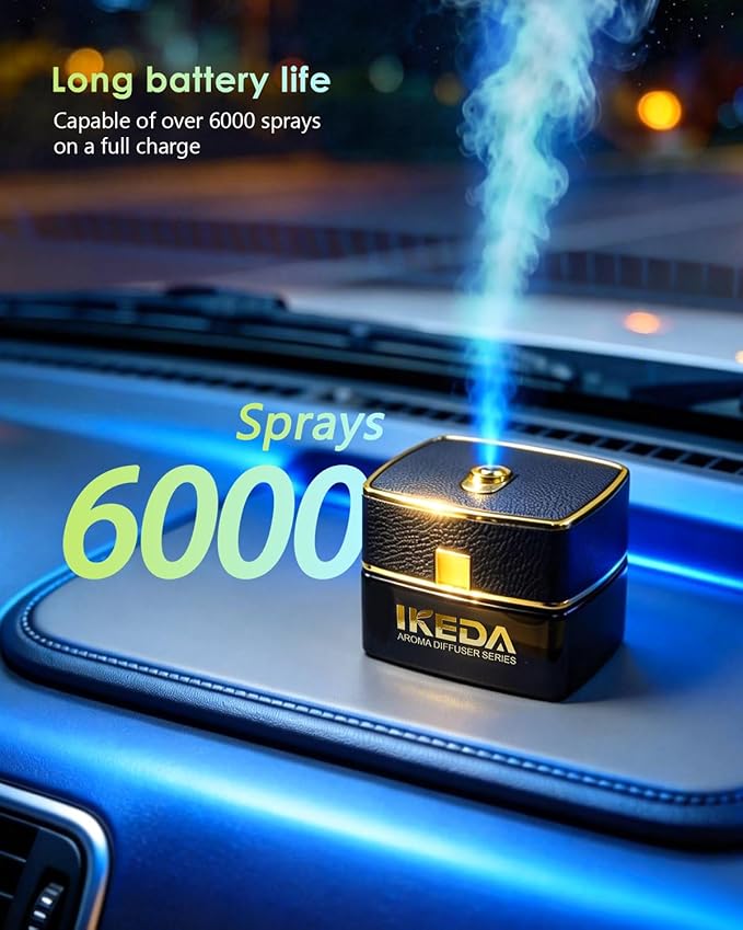 Smart Car Air Fresheners | Luxury Car Aroma Diffuser | with 120ml Long Lasting Perfume | Auto On/Off Car Diffuser | Mini Cube Diffuser for Car, Home by Ikeda (Black)