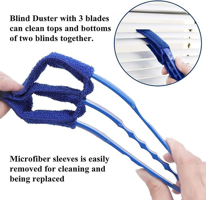 Universal Blind Cleaning Brush, 2 PCS Venetian Blind Cleaner Brush, Shutter Brush, Microfiber Duster Tool for Window Blinds,Air Vents, Keyboard, Car AC, Washable Reusable Gap Cleaning Brushes (Blue)