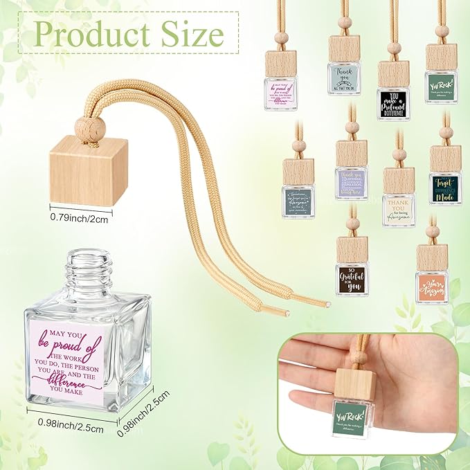 Havawish 30 Pcs Appreciation Gift Bulk for Teachers Empty Glass Essential Oil Diffuser Car Air Freshener Diffuser for Employee Staff Teachers Hanging Ornament Inspirational Team Thank You Gift