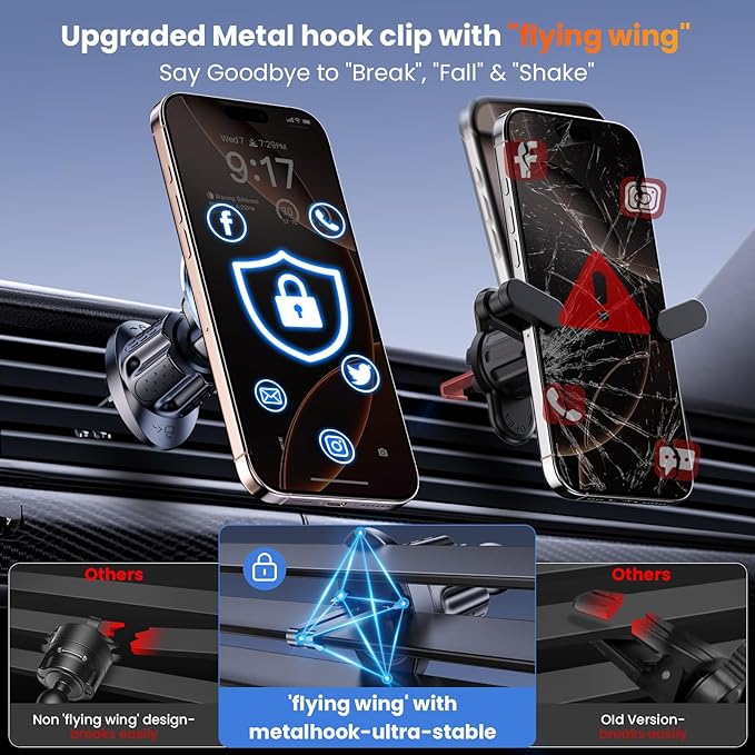 for MagSafe Car Mount Magnetic Phone Holder for Car [2026 Upgraded 22X Magnets & Double-Hooks] Phone Holders for Your Car Stand for Dashboard Vent GPS for iPhone 17/16/15/14/13 Android-Purple
