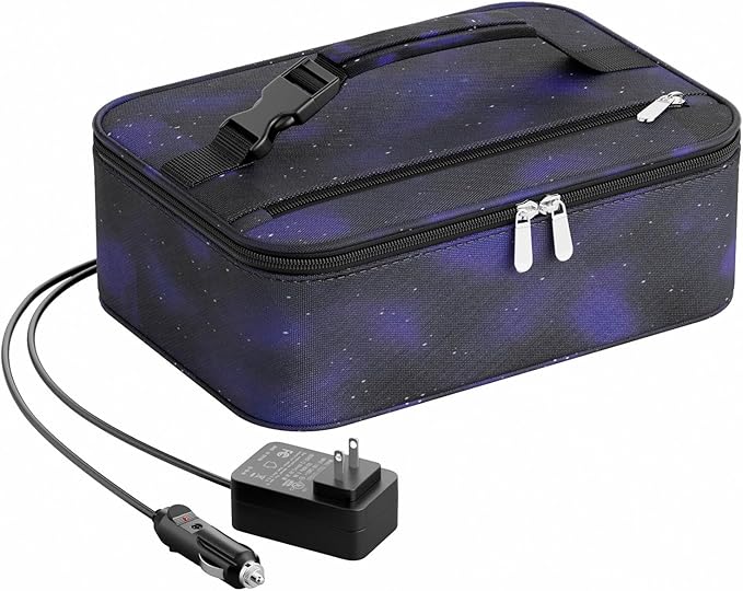 Portable Food Warmer - Heated Lunch Box for Adluts - Electric Thermal Lunch Bag with Buckle Handle, Heating Food Warmer Bags for 12V/24V Car & Truck, 110V/220V Home/Office, Astral