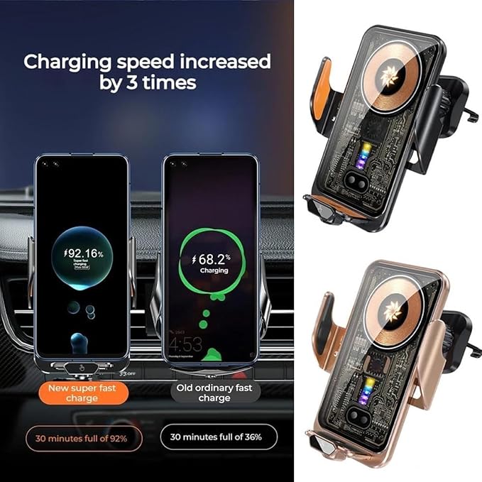 Chirsfairy 66W Fast Car Wireless Charger, 2024 New 66w Car Navigation Support Frame, Super Fast Charge Car Phone Holder, Automatic Clamping Induction Car Mobile Holder, Charging Phone Holder(Gold)