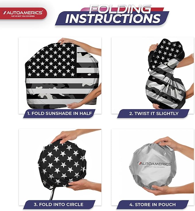 Autoamerics 1-Piece Windshield Sun Shade B&W Camo American Flag USA Design - Foldable Car Front Window Sunshade for Most Sedans SUV Truck - Blocks Max UV Rays and Keeps Your Vehicle Cool - Small