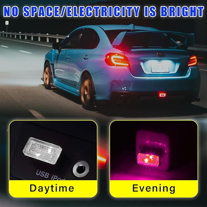 Augeny 4 PCS USB LED Car Interior Atmosphere Lamp, Plug-in USB Decor Night Light, Portable Auto Ambient Lighting Kit, Universal Vehicle Interior Accessories for Most Cars (Purple)