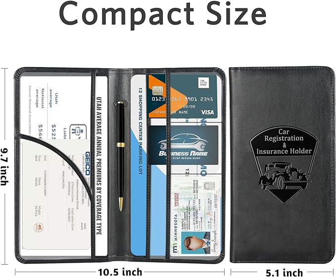CoBak Car Registration and Insurance Holder - Vehicle Glove Box Car Organizer, Auto Truck Comparment Accessories Case for Essential Document, Driver License, Cards