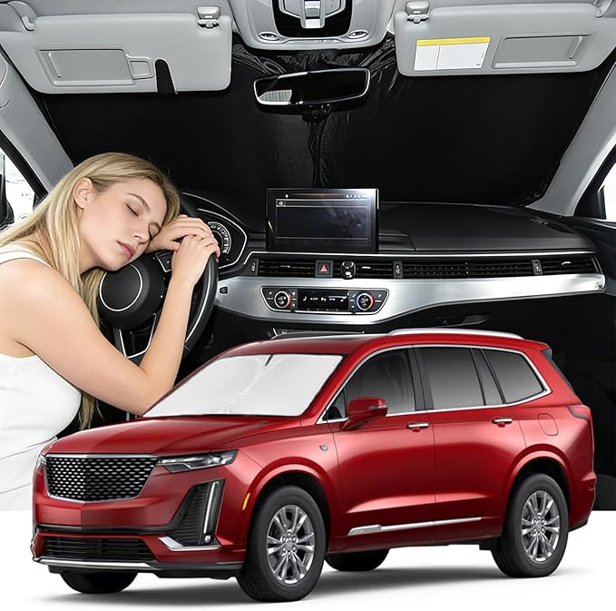 Windshield Sunshade for Cadillac XT6 2020-2025 Sun Shade Car Windshield Accessories Technology Upgrade 4 Layers Blocks UV Rays Custom Fit XT6 240T Car Window Shades Front Windshield Keep Cool