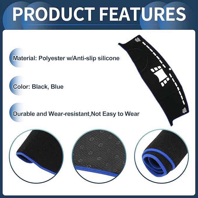 Dash Cover, Center Console Non-Slip Dashboard Carpet Mat for Porsche Panamera 2010-2016 High Configuration Polyester Black Blue,1Pc