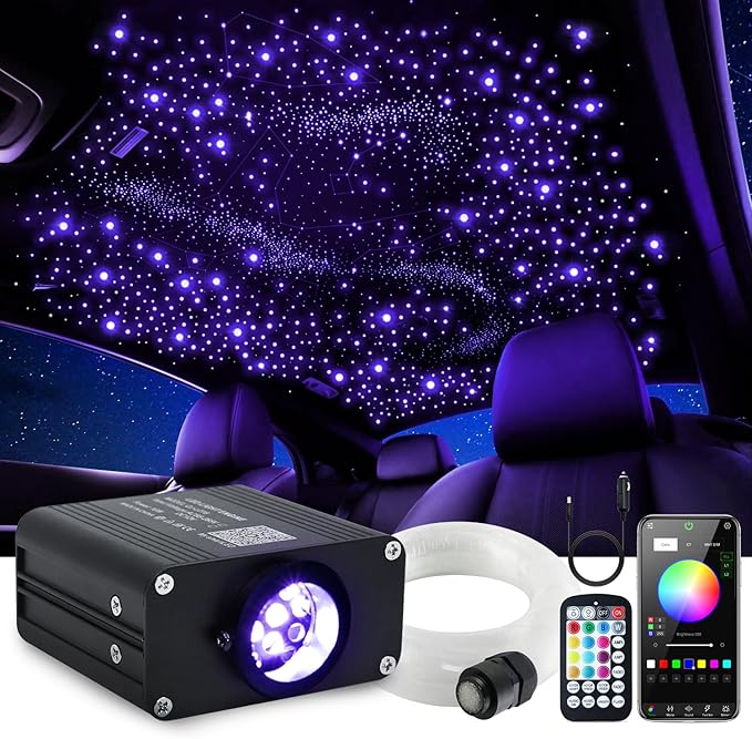 16W Car Home Starlight Headliner Kit, Twinkle & Sound Activate RGBW Fiber Optic Lights with APP & Remote Control, Star Lights for Ceiling Decoration, 300 pcs 9.8ft