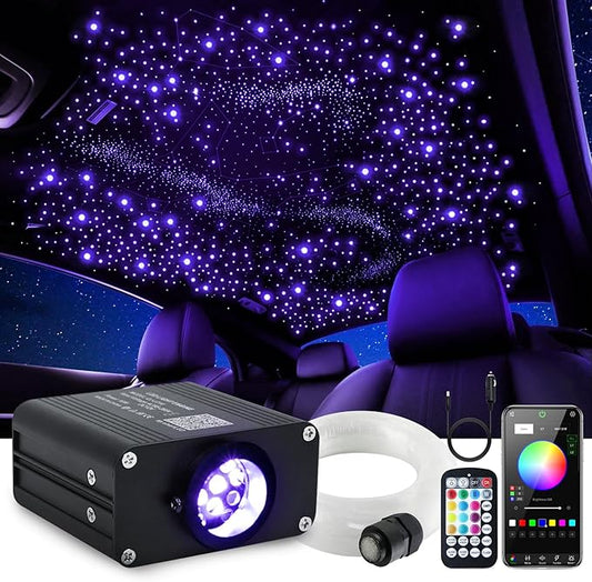 16W Car Home Starlight Headliner Kit, Twinkle & Sound Activate RGBW Fiber Optic Lights with APP & Remote Control, Star Lights for Ceiling Decoration, 300 pcs 9.8ft