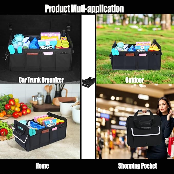 titiyiof Trunk Organizer For Suv & Sedan,Car Organizers and Storage, Waterproof Collapsible & Adjustable Straps,70L Sturdy Car Organization for Car Accessories, Tools,Sundries (Black B, Large-A)
