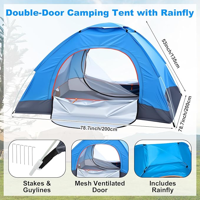 18 Pcs Camping Tent Set for 2-3 Person Include Tent Sleeping Bag Waterproof Camping Tarp Stainless Steel Mess Kit with Mug Bowls Utensils Carry Sack Complete Outdoor Travel Set