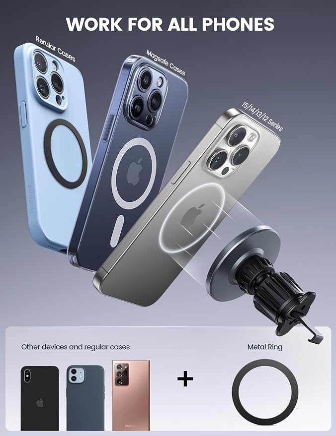 Lamicall For MagSafe Car Mount - [20X Strong Magnets] [Metal Hook] Magnetic Phone Holders for Your Car - 360° Rotation Car Phone Holder Valentines Day Gift for iPhone 16 Pro Plus Max Case & All Phones