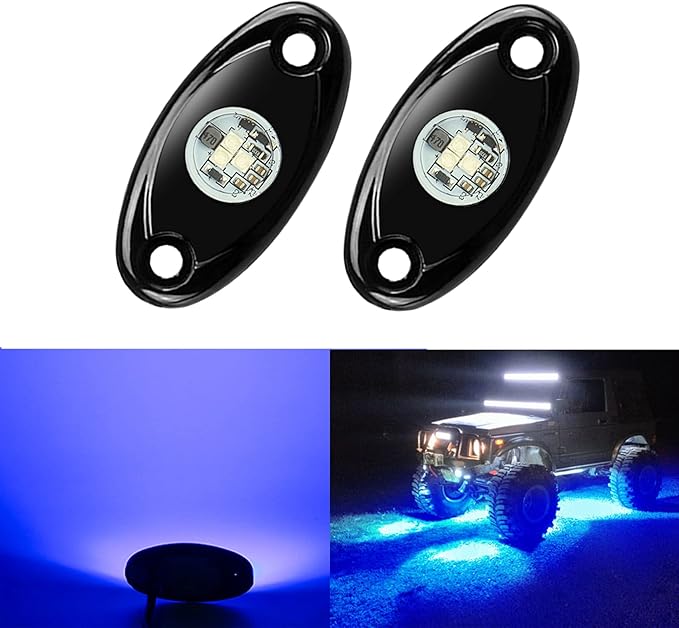 2 Pods LED Rock Lights, Ampper Waterproof LED Neon Underglow Light for Car Truck ATV UTV SUV Offroad Boat Underbody Glow Trail Rig Lamp (Blue)