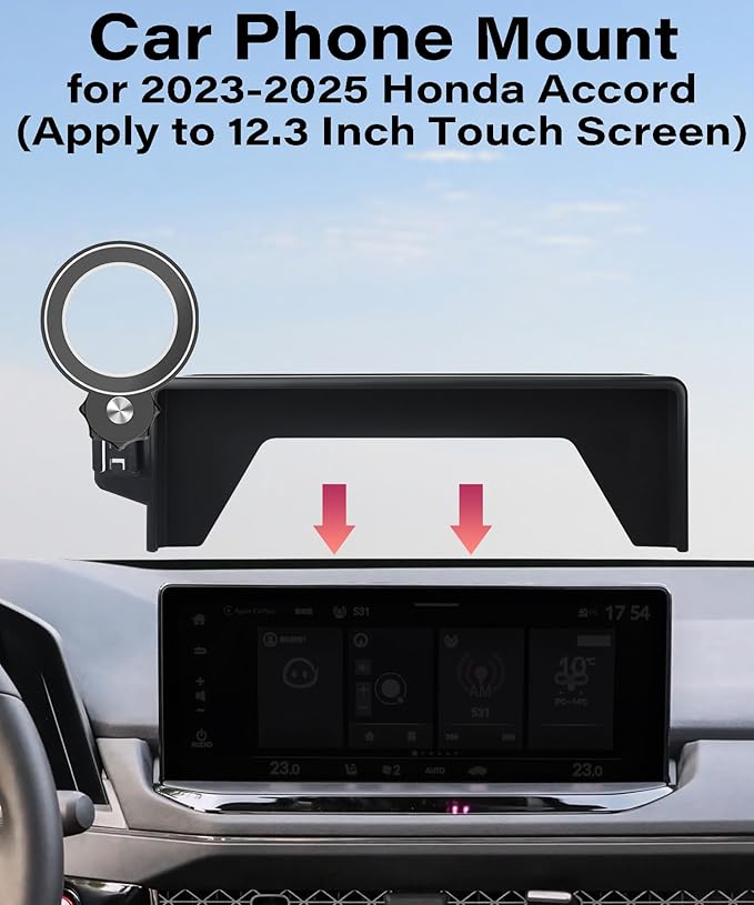Car Phone Holder for Honda Accord 2023 2024 2025 Accessories Apply to 12.3 Inch Touch Screen Fixed Clip Magnetic Cell Phone Mount Hands-Free 360 Degree Rotation