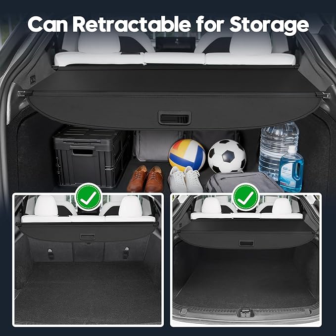 Powerty Cargo Cover for Tesla Model Y Juniper 2025 2026(Just for 5-Seaters), Trunk Cover Retractable Trunk Shielding Shade Privacy Luggage Screen for Model Y Juniper Accessories