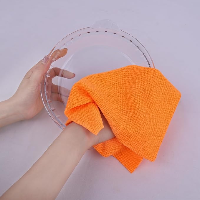 Tricol Clean 50PK Profesional Resuable Lint Free Microfiber Edgeless Cleaning Cloth Cleaning Rags,Absorbent Microfiber Wipes for Housekeeping, Car Cleaning (12 * 12 Inches) (orange1)