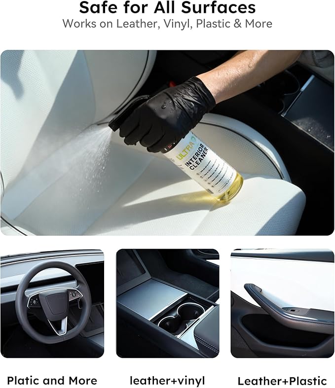Premium Car Interior Cleaner (17oz Brush + Towel) | Interior Car Cleaner for Leather, Vinyl, Glass & Plastic | Residue-Free Matte Finish for Upholstery, Dash, Trim & Screens - Safe on All Surfaces