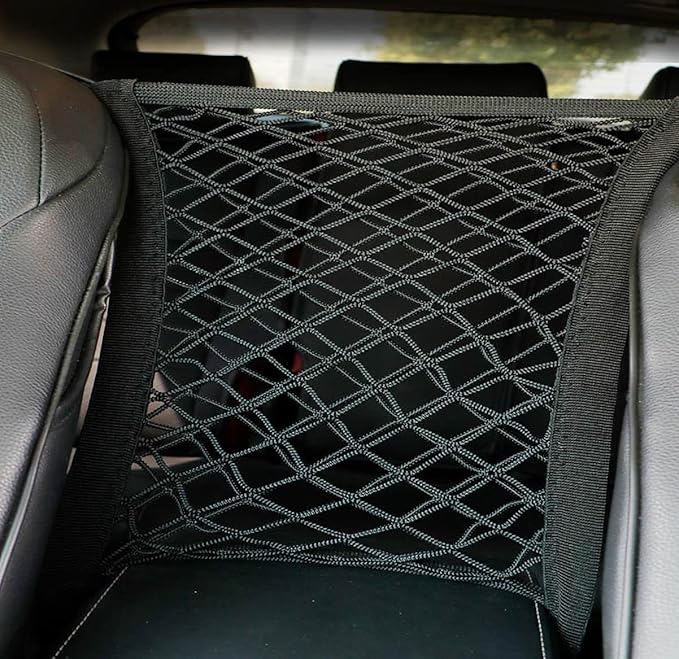 Universal Car Front Seat Net Pocket Organizer,Stretchable Hanging Storage Net Bag Purse Holder for Car,Barrier of Backseat Dog Or Kids