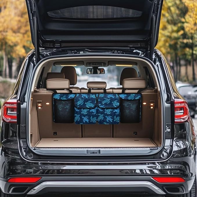 Sea Turtle Car Trunk Organizer and Storage, Backseat Hanging Storage with 4 Bag Car Accessories, Backseat Car Organizer Universal for Cars, Truck