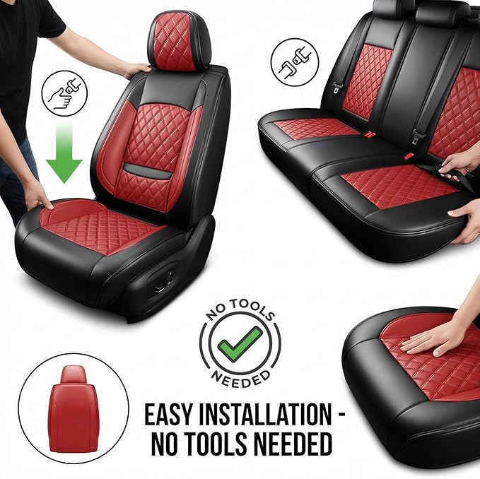Fit for Santa Cruz Seat Covers Compatible with Hyundai Santa Cruz 2022-2026 - Waterproof Breathable Leather Automotive Seat Cushions Protector,Airbag Compatible,Full Set 5 Seats(Red)