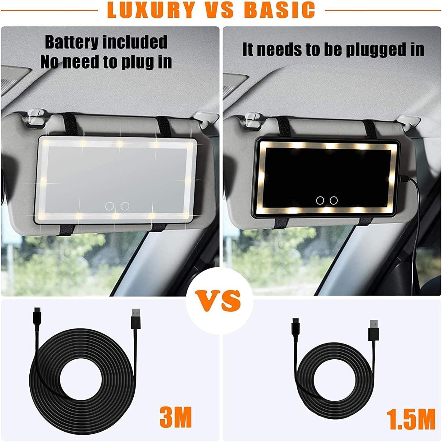 Car Vanity Mirror, with 3 Light Modes & 60 LEDs - Rechargeable Dimmable Clip-on Rear View Sun-Shading Cosmetic Makeup Mirror, Universal for Car SUV (Pink, 1 Pack)