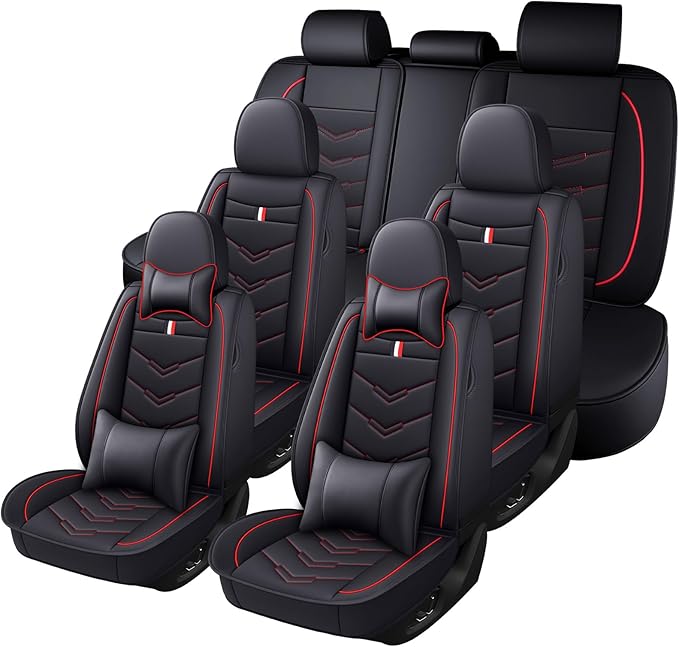 Car Seat Cover 7 Seats for Hyundai Palisade 2020-2025, Durable Wear Resistant Waterproof Sport Seat Covers, Breathable No Odor Premium Leather Vehicle Seat Covers.(Luxury,Black Red)