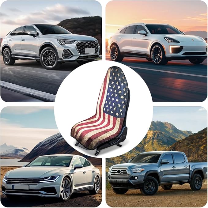 Car Towel Seat Cover, American Flag Performance Microfiber Washable Non Slip Vehicle Front Seat Covers, Sweatproof Automotive Interior Chair Protectors, Universal Fit