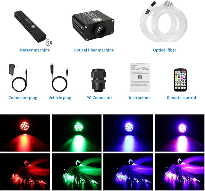 AMKI Upgraded 16W Twinkle Starlight Headliner Kit Shooting Star Twinkle+Sound Activated 450pcs 0.03in 9.8ft Cables Fiber Optic Lighting Meteor Kit for Car Home Ceiling Roof Decor