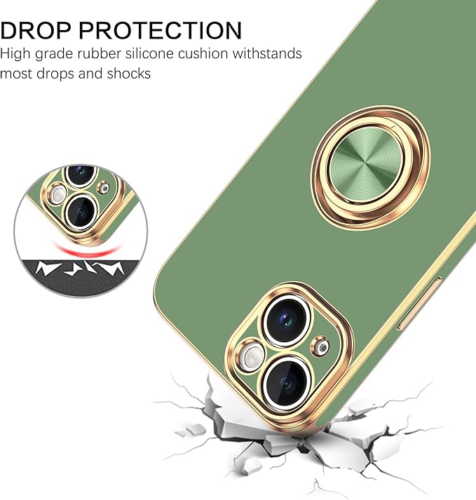 VENINGO Compatible with iPhone 14 Case, Slim Fit Soft 360° Ring Holder Kickstand Magnetic Car Mount Supported Easy Clean Shockproof Protective Cover for iPhone 14 6.1" 2022,Matcha Green