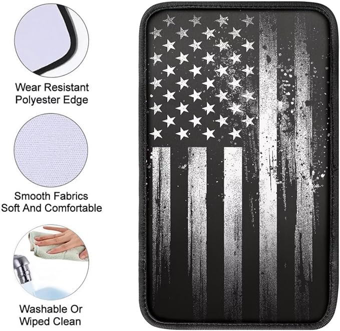 American Flag Print Car Center Console Cover Non Slip Decorative Armrest Cushion Cover for Cars Universal Fit Most Vehicles, Easy to Install