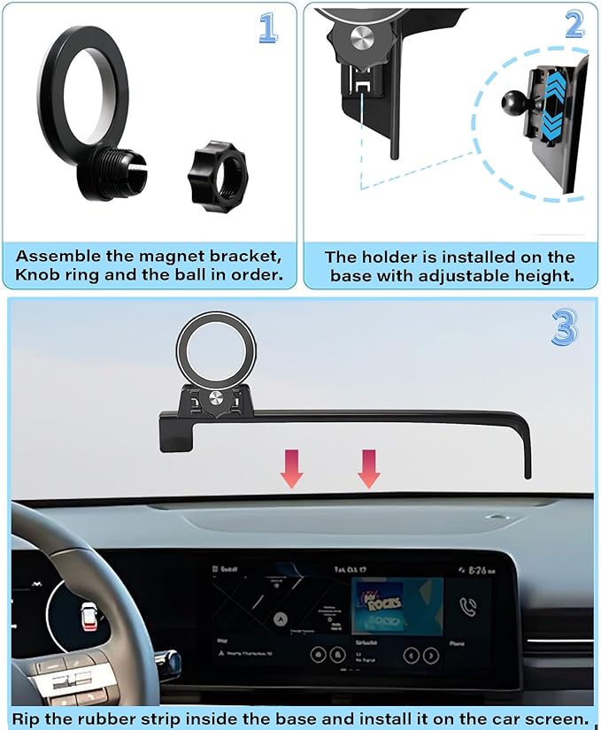 Car Phone Holder for Hyundai Kona/EV/Kona Electric 2024 2025 2026 Accessories Apply to 12.3 Inch Touch Screen Fixed Clip Magnetic Cell Phone Mount Hands-Free 360° Rotation