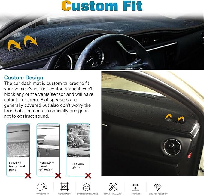 x xotic tech Center Console Dashboard Mat Pre-Cut Non-Slip Sunshield Sun Glare Protector Dash Carpet Pad Black Cover Compatible with Toyota Corolla 2014-2018