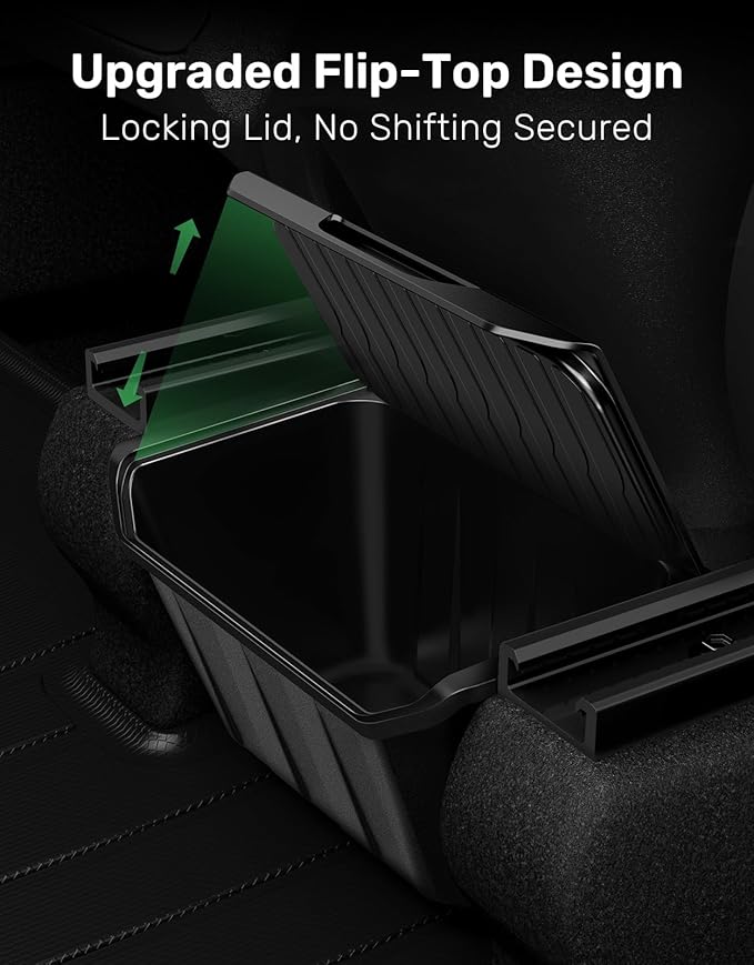 Zanch Tesla Trash Can, Multi-Use & Easy to Clean, Rear Center Console Organizer Designed for Model Y (2020-2025), Tesla Model Y Accessories 2025 [Not fit for New Model Y Juniper] - Hinged Lid