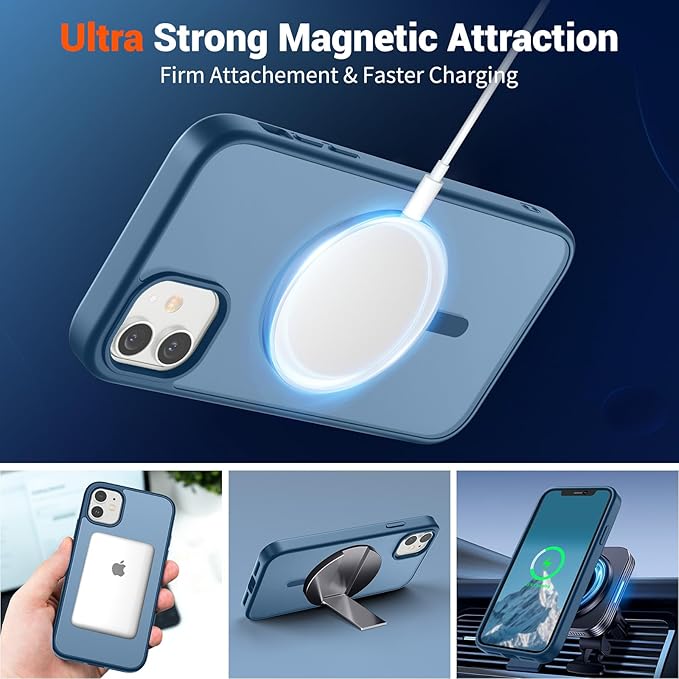 SUPFINE Magnetic for iPhone 12 Case/iPhone 12 Pro Case (Compatible with MagSafe)(Military Grade Drop Protection) Slim Translucent Matte Shockproof with Anti-Fingerprint Phone Case,Deep Blue