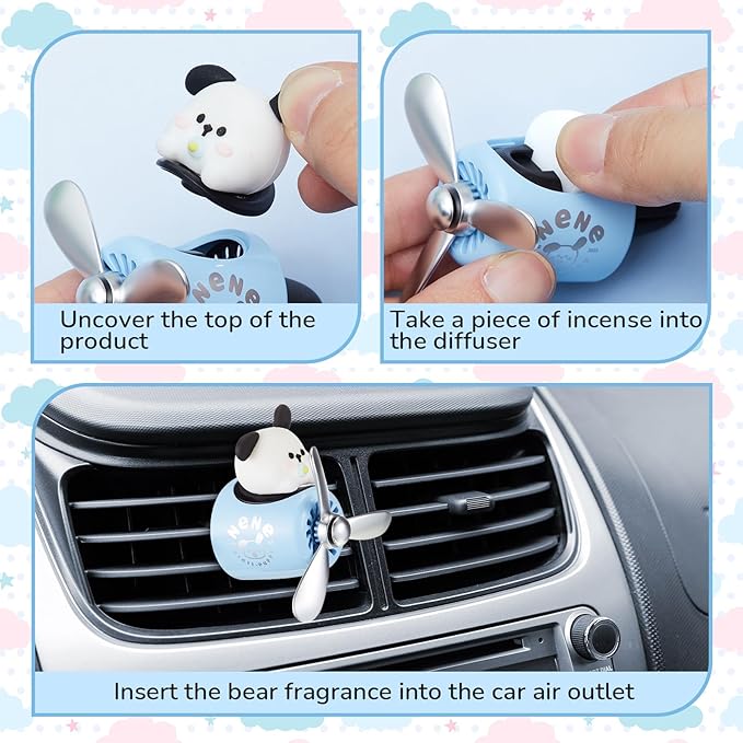 Tallew Car Air Freshener Cute Dog Car Vent Clip Diffuser with Rotating Propeller Outlet Vent 2.5" x 2.4" x 2.1" Easy to Install Included 2 Scents Aroma Tablets Aromatherapy Ornament Auto Accessories