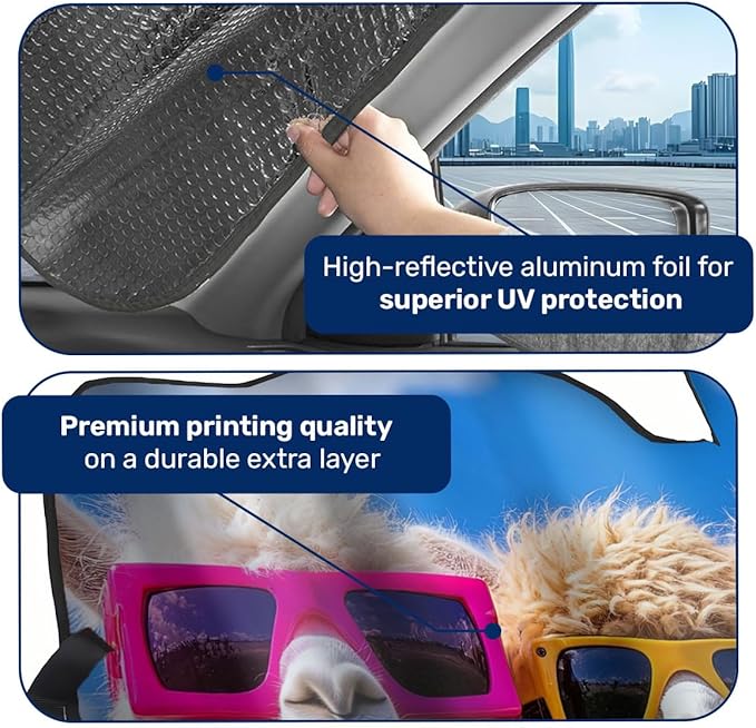 GENANY Funny Llama Windshield Sun Shade for Car SUV Truck (55x30 Inches), Sun Shade Windshield, Shades for Front Windows, Sunshade for Car Windshield, Protector Blocks UV, Chritsmas Car Decor
