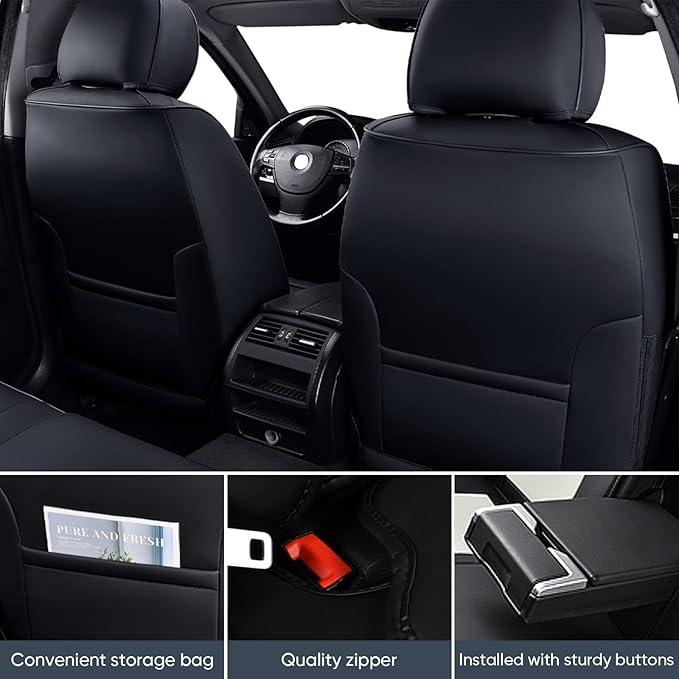 Auto Car Seat Covers Accessories Full Set Leather Cushion Protector Breathable Waterproof Seat Cover for Cars Universal Fit (Black&White, Front Pair and Rear)