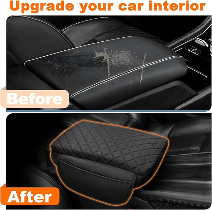 Center Console Armrest Cover for 2026 2025 2024-2021 Jeep Grand Cherokee L Accessories Arm Rest Pad Console Lid Protector Cushion Black with Pockets