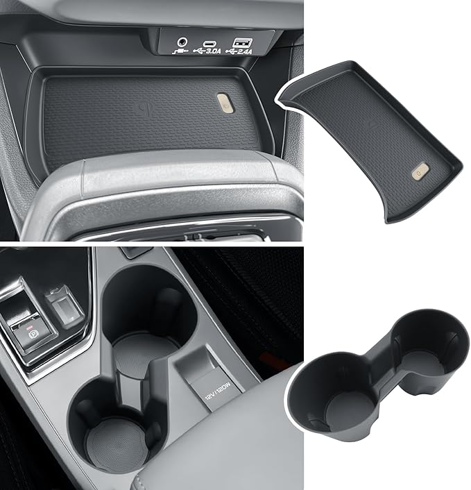 BIBIBO 2024 2025 2026 Crosstrek Center Console Organizer for 2023-2026 Subaru Crosstrek/2024-2026 Subaru Impreza Insert Cup Holder+ Wireless Charging Mats Crosstrek Insert Tray Organizer