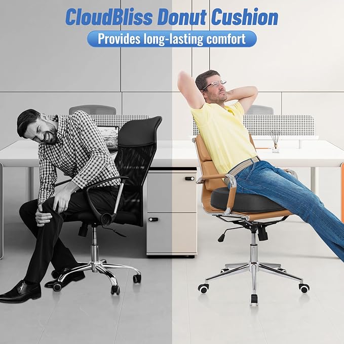 CloudBliss Donut Pillow Seat Cushion Chair Pad for Tailbone Pain Relief and Hemorrhoids, Memory Foam Seat Chair Cushion for Men and Women for Home & Office, (Grey-2XL)