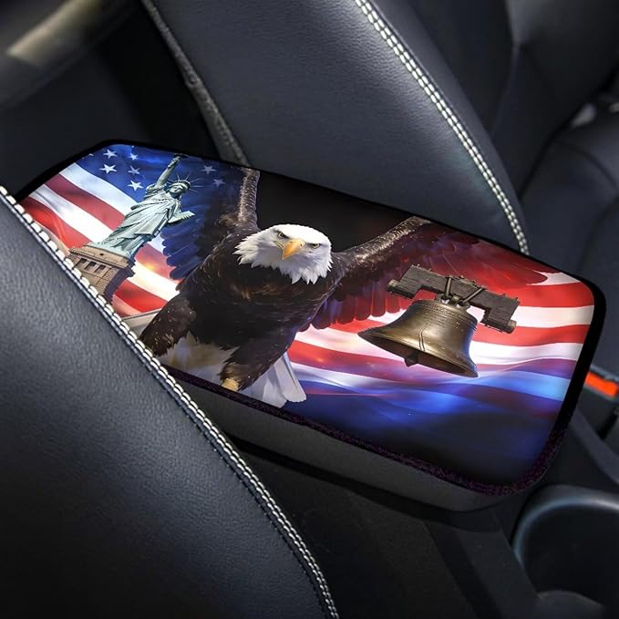 Eagle Liberty Car Center Console Cover Patriotic Car Accessories for Women Men Arm Rest Cover for SUV Sedan Comfortable Car Armrest Cover Pad