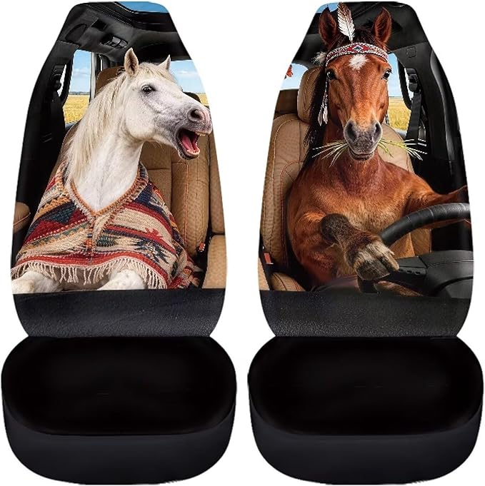 Horses Car Seat Covers Front Seats 2 Pack Funny Car Seat Cover Protector Front Seats Easy Installation Removable Automotive Accessories Interior Covers for Sedan SUV