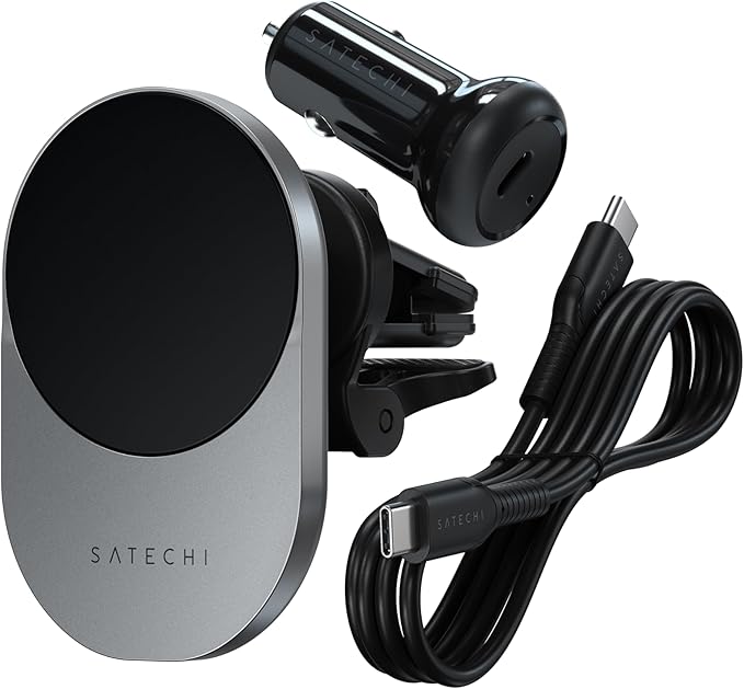 Satechi Qi2 Wireless Car Charger, Travel Friendly Car Phone Mount Charger for Air Vents, 15W Fast Chargers, for iPhone 17 to 12 Series