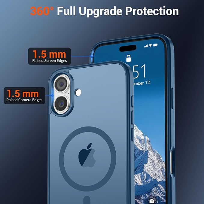 SUPFINE Magnetic for iPhone 16 Plus Case(Compatible with MagSafe) (Military Grade Drop Protection) Slim Translucent Matte Shockproof with Anti-Fingerprint Phone Case,Deep Blue
