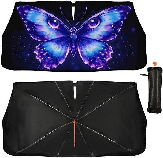 Butterfly Eye Car Windshield Sun Shade Umbrella Funny Butterflies Sunshades for Car Windshield Upgraded Sun Visor Protector for Sedan SUV Most Vehicles Printed Front Window Shades