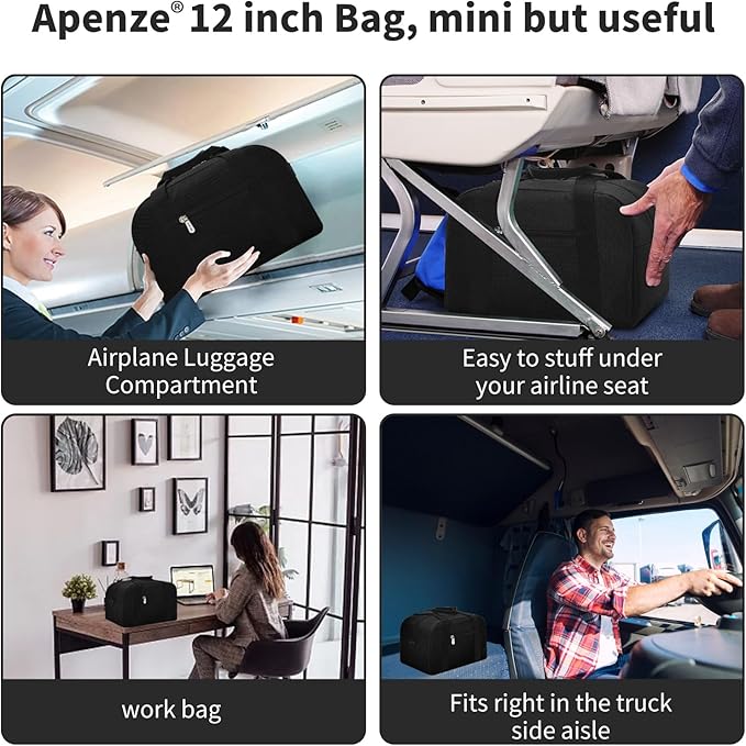 Small Gym Bag Carry On Bag - 12 in Mini Duffle Bag Lightweight for Overnight Travel-Black