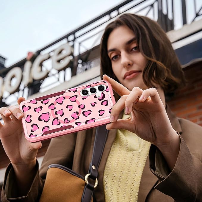 for Samsung Galaxy A14 5G Phone Case - Compatible with MagSafe Women Girls Cute Magnetic Protective Cover Fun Unique Girly Leopard Heavy Duty Shockproof Design for Samsung Galaxy A14 5G Cases